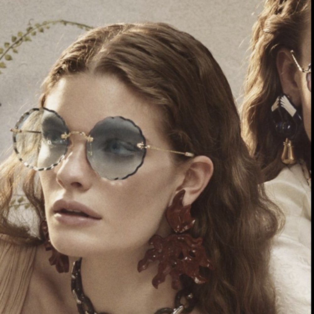 CHLOE ROSIE 60mm Scalloped Round-frame Gradient BLUE Sunglasses MSRP$460